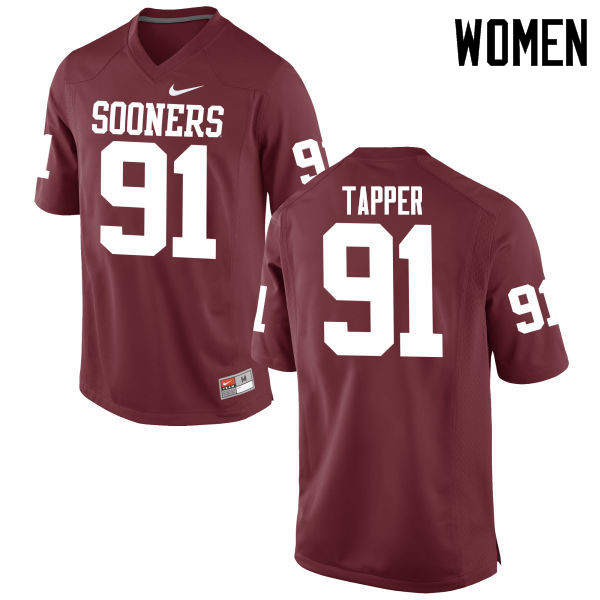 Women Oklahoma Sooners #91 Charles Tapper College Football Jerseys Game-Crimson - Click Image to Close